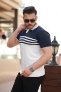 Erkek çizgi Desenli Yakalı Kısa Kollu T-shirt resmi